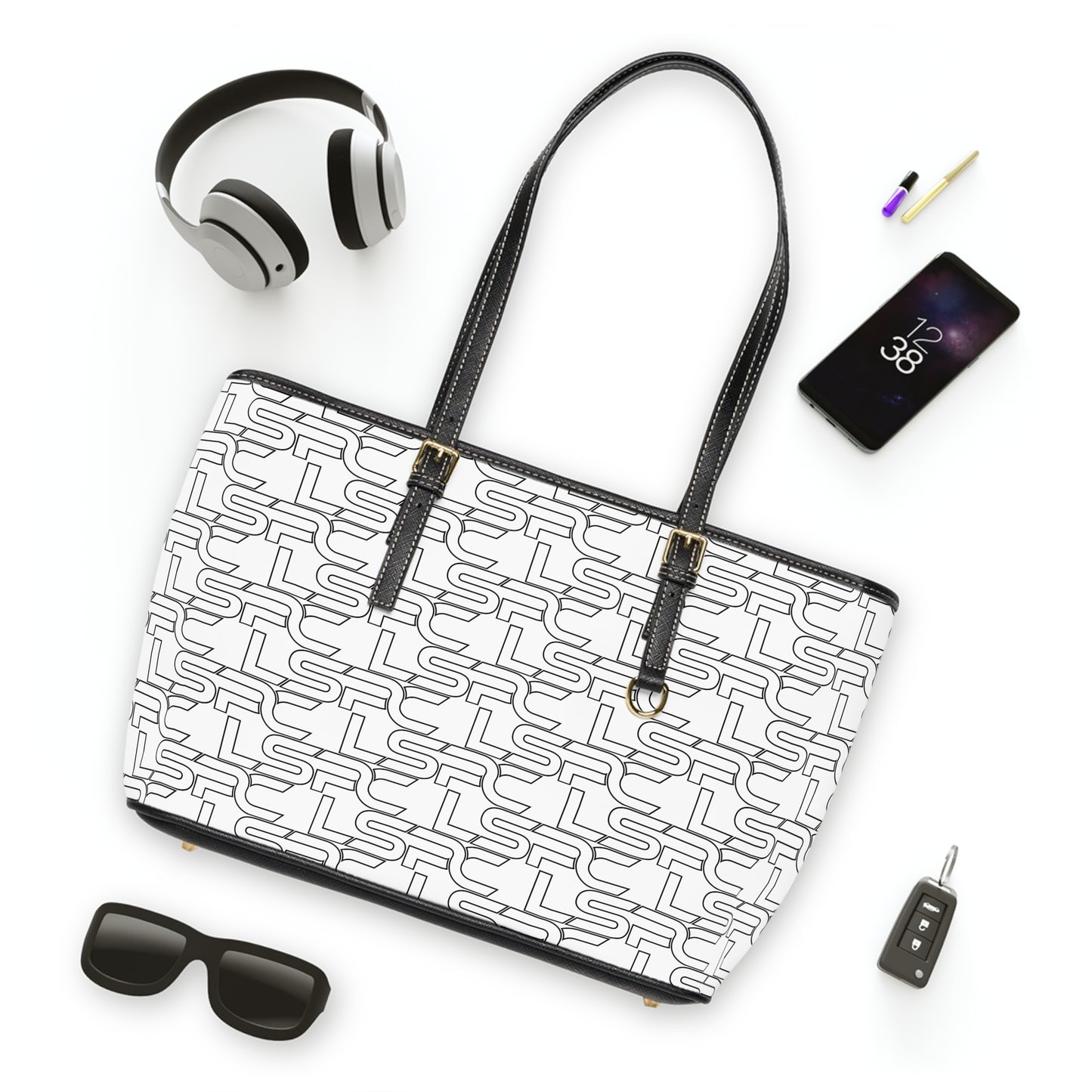 Leather Shoulder Bag — White Black LSPC Tote